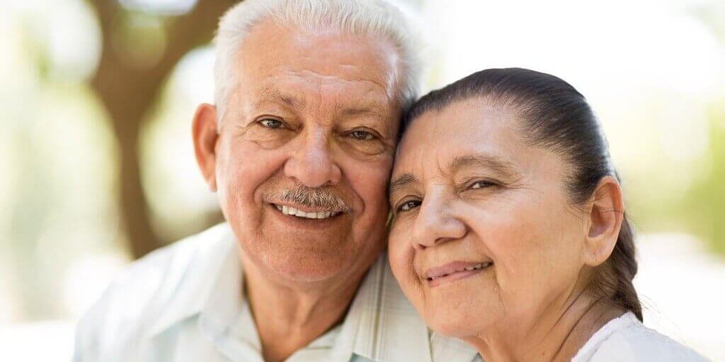 Close-up of a senior couple smiling